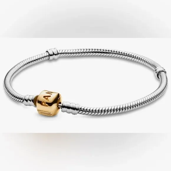 Authentic Pandora *14k* Gold and Silver Charm Bracelet -includes 2 Swirl Spacers